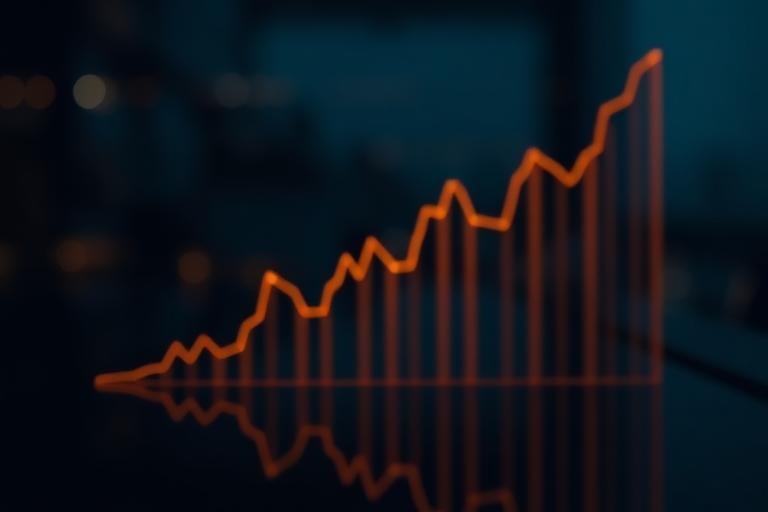 Gráfico financeiro ascendente em tons dourados